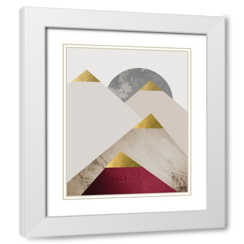 Beige Brugundy Mountains 2 White Modern Wood Framed Art Print with Double Matting by Urban Epiphany