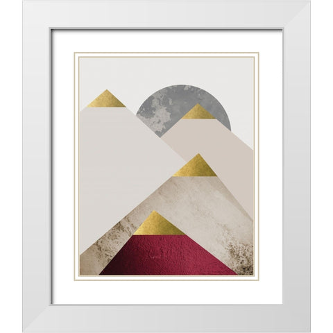 Beige Brugundy Mountains 2 White Modern Wood Framed Art Print with Double Matting by Urban Epiphany