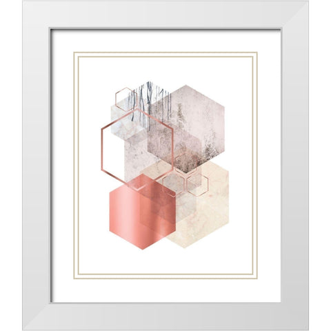 Hexagonal Geo 1 White Modern Wood Framed Art Print with Double Matting by Urban Epiphany