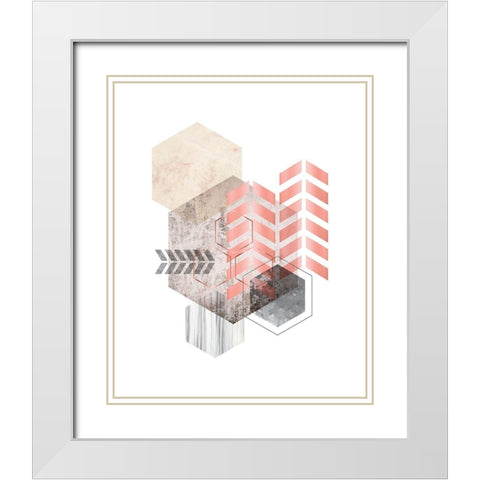 Hexagonal Geo White Modern Wood Framed Art Print with Double Matting by Urban Epiphany