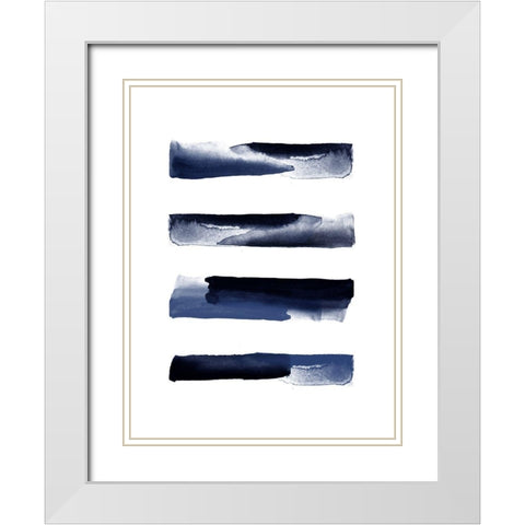 Navy Blue Watercolor Strokes White Modern Wood Framed Art Print with Double Matting by Urban Epiphany