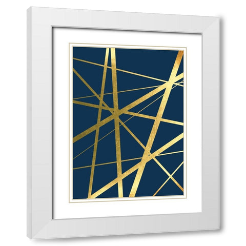 Metallic Lines Navy 1 White Modern Wood Framed Art Print with Double Matting by Urban Epiphany