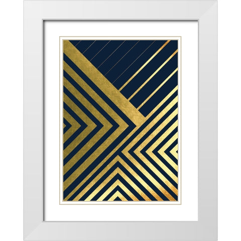 Metallic Lines Navy 2 White Modern Wood Framed Art Print with Double Matting by Urban Epiphany