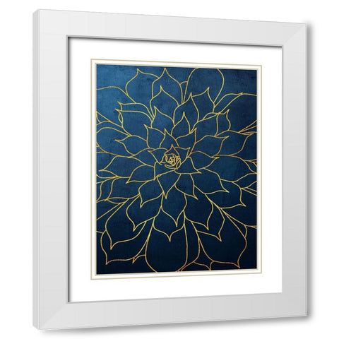Navy Gold Succulent 1 White Modern Wood Framed Art Print with Double Matting by Urban Epiphany