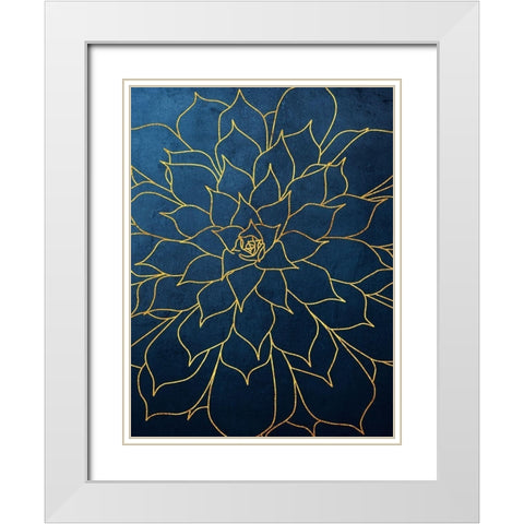 Navy Gold Succulent 1 White Modern Wood Framed Art Print with Double Matting by Urban Epiphany