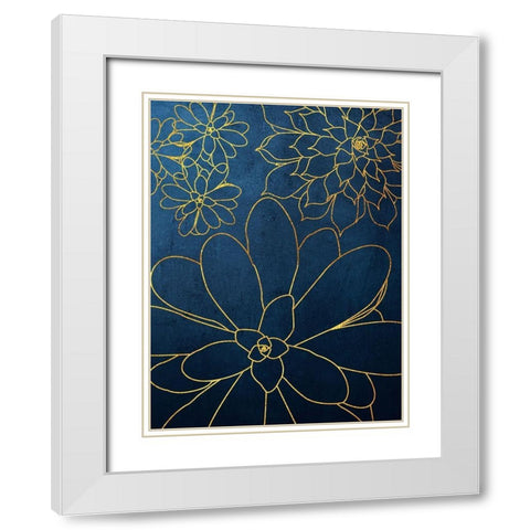 Navy Gold Succulent 2 White Modern Wood Framed Art Print with Double Matting by Urban Epiphany