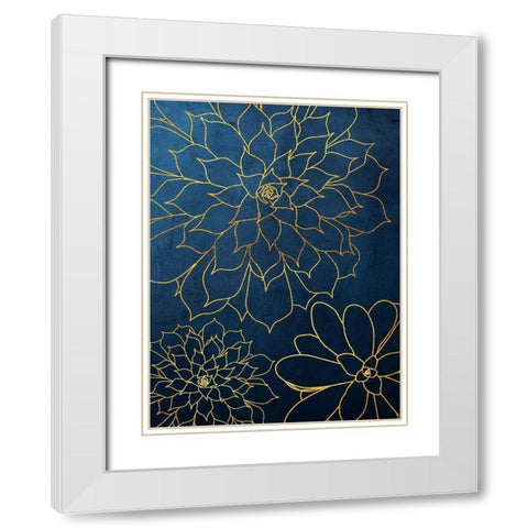 Navy Gold Succulent 3 White Modern Wood Framed Art Print with Double Matting by Urban Epiphany