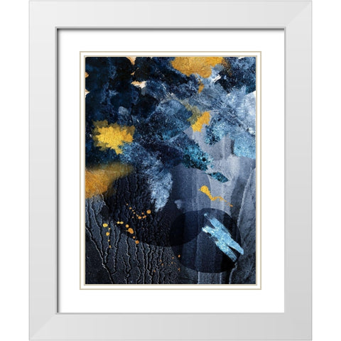 Abstract Blue and Gold White Modern Wood Framed Art Print with Double Matting by Urban Epiphany