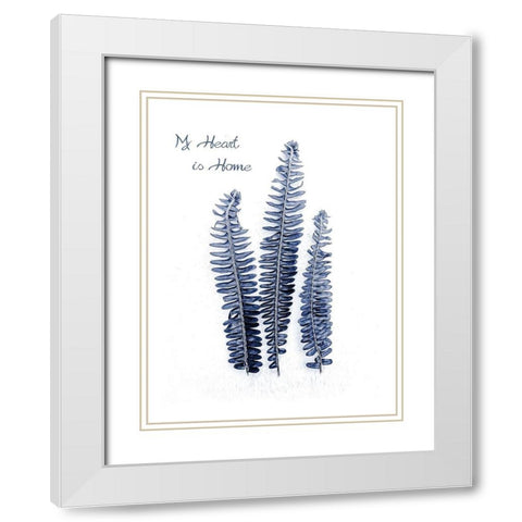 Fern Fronds Navy White Modern Wood Framed Art Print with Double Matting by Urban Epiphany