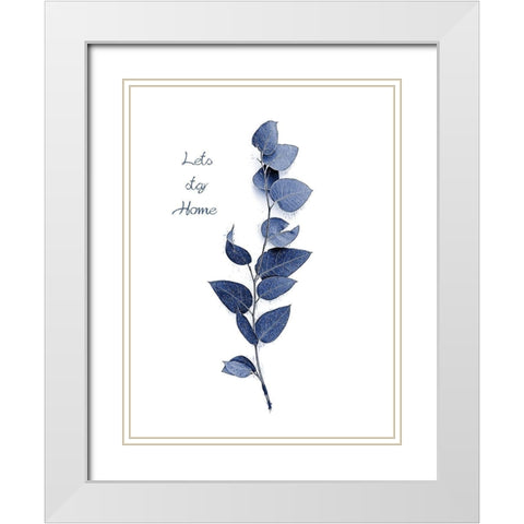 Tiny Branch Navy White Modern Wood Framed Art Print with Double Matting by Urban Epiphany