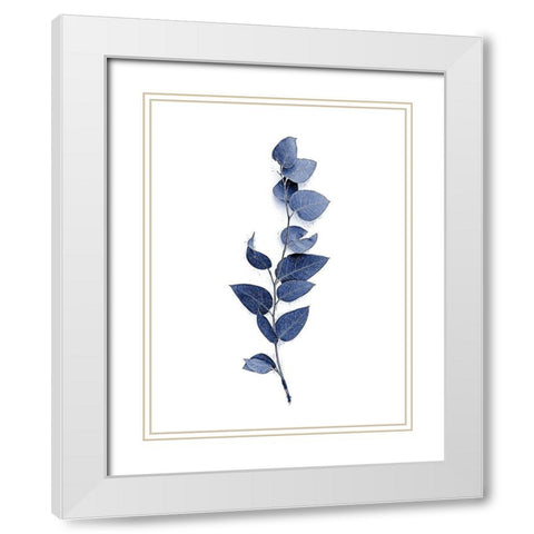 Tiny Branch Navy White Modern Wood Framed Art Print with Double Matting by Urban Epiphany