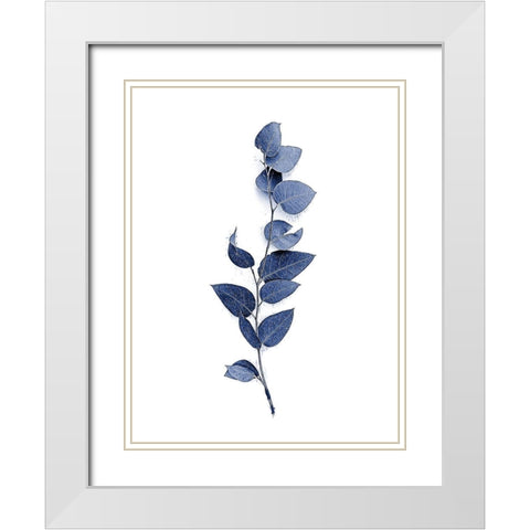 Tiny Branch Navy White Modern Wood Framed Art Print with Double Matting by Urban Epiphany
