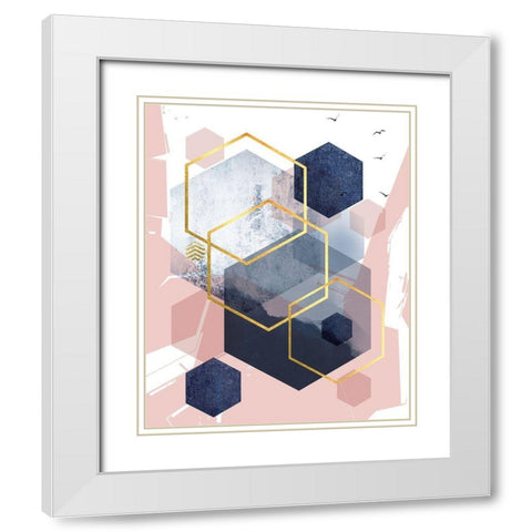 Abstract Navy Blush Gold 1 White Modern Wood Framed Art Print with Double Matting by Urban Epiphany