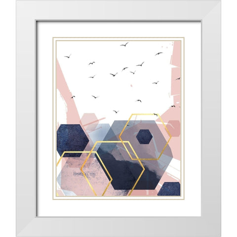 Abstract Navy Blush Gold 2 White Modern Wood Framed Art Print with Double Matting by Urban Epiphany
