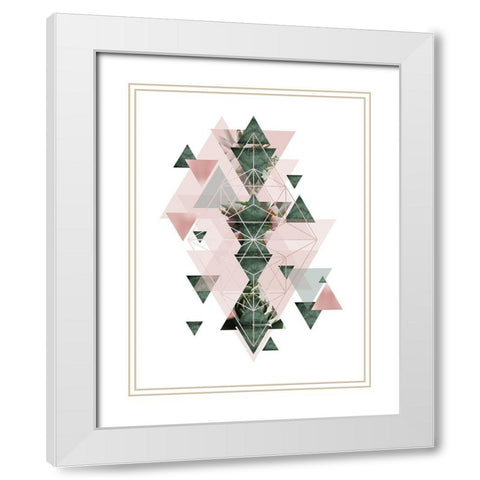 Pink Green Geometric 2 White Modern Wood Framed Art Print with Double Matting by Urban Epiphany