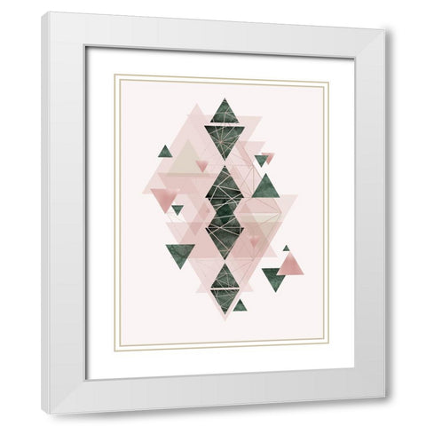Pink Green Geometric 3 White Modern Wood Framed Art Print with Double Matting by Urban Epiphany