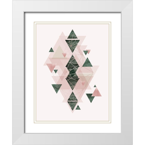 Pink Green Geometric 3 White Modern Wood Framed Art Print with Double Matting by Urban Epiphany