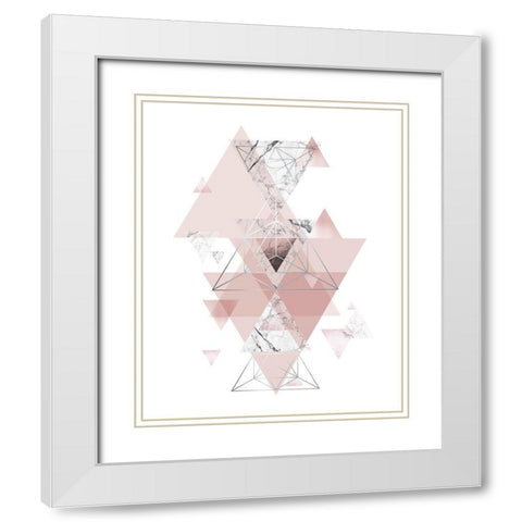 Blush Pink Marbled Geometric White Modern Wood Framed Art Print with Double Matting by Urban Epiphany