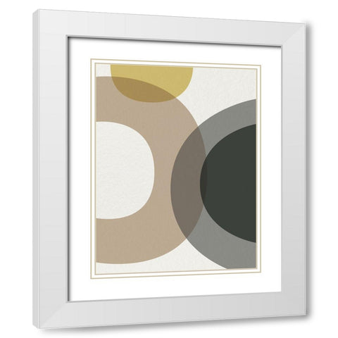 Mid Century Abstract Circle 5 White Modern Wood Framed Art Print with Double Matting by Urban Epiphany