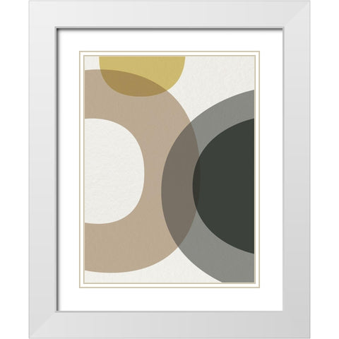 Mid Century Abstract Circle 5 White Modern Wood Framed Art Print with Double Matting by Urban Epiphany