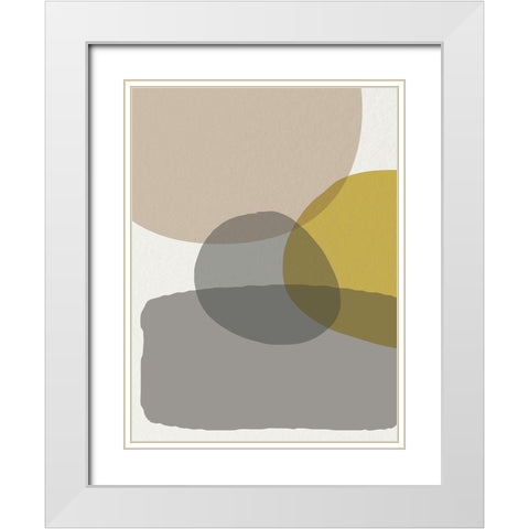 Mid Century Abstract Circle 6 White Modern Wood Framed Art Print with Double Matting by Urban Epiphany