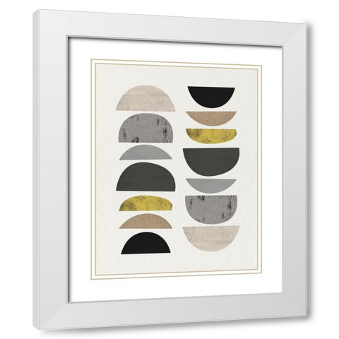 Mid Century Abstract Circle 7 White Modern Wood Framed Art Print with Double Matting by Urban Epiphany