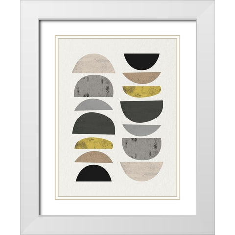 Mid Century Abstract Circle 7 White Modern Wood Framed Art Print with Double Matting by Urban Epiphany