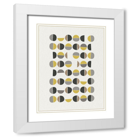Mid Century Abstract Circle 9 White Modern Wood Framed Art Print with Double Matting by Urban Epiphany