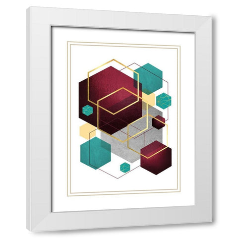 Teal Yellow Burgundy 2 White Modern Wood Framed Art Print with Double Matting by Urban Epiphany