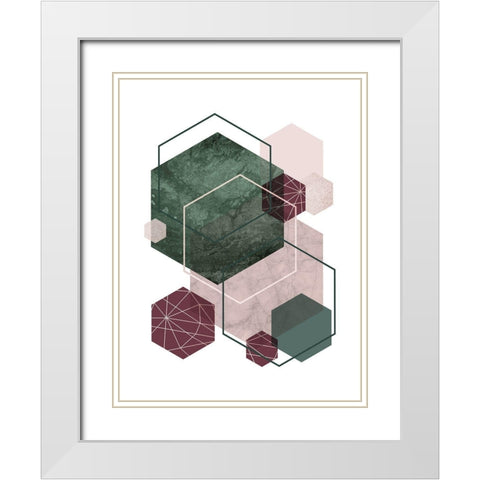 Cranberry Green Blush GEO 2 White Modern Wood Framed Art Print with Double Matting by Urban Epiphany