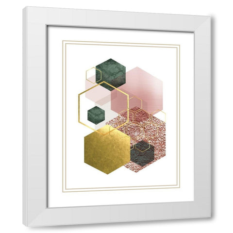 Pink Green Geo 4 White Modern Wood Framed Art Print with Double Matting by Urban Epiphany