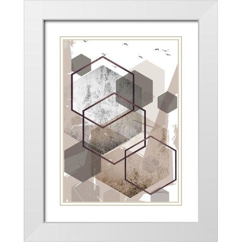 Abstract Hexagons Beige 1 White Modern Wood Framed Art Print with Double Matting by Urban Epiphany