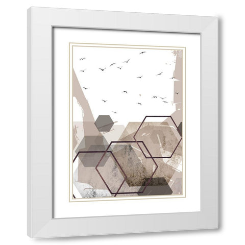 Abstract Hexagons Beige 2 White Modern Wood Framed Art Print with Double Matting by Urban Epiphany