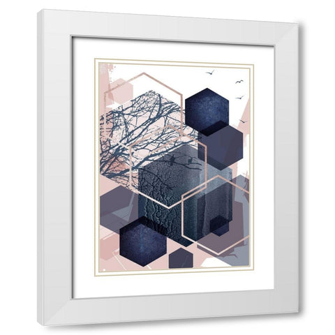 Geo Birds 1 White Modern Wood Framed Art Print with Double Matting by Urban Epiphany