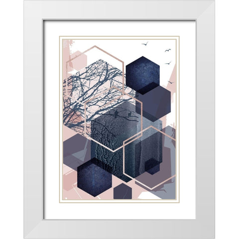 Geo Birds 1 White Modern Wood Framed Art Print with Double Matting by Urban Epiphany