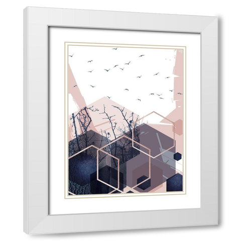 Geo Birds 3 White Modern Wood Framed Art Print with Double Matting by Urban Epiphany