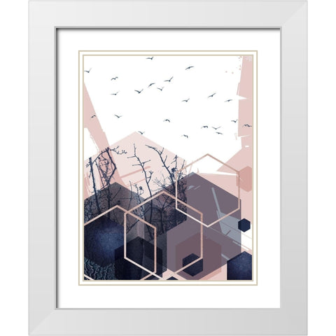 Geo Birds 3 White Modern Wood Framed Art Print with Double Matting by Urban Epiphany
