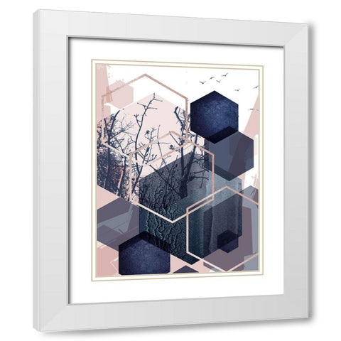 Geo Birds 4 White Modern Wood Framed Art Print with Double Matting by Urban Epiphany