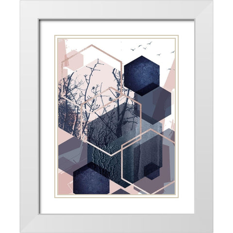 Geo Birds 4 White Modern Wood Framed Art Print with Double Matting by Urban Epiphany