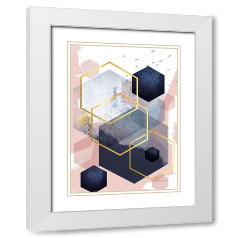 Navy Blush Geo 1 White Modern Wood Framed Art Print with Double Matting by Urban Epiphany