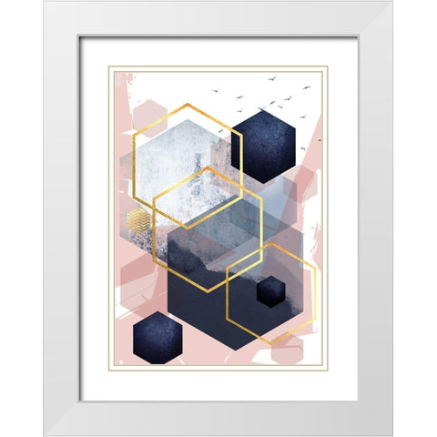 Navy Blush Geo 1 White Modern Wood Framed Art Print with Double Matting by Urban Epiphany