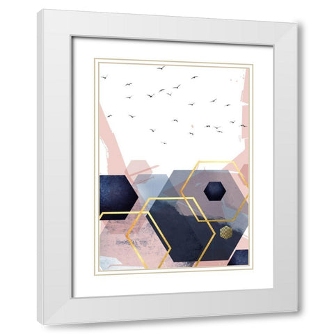 Navy Blush Geo 2 White Modern Wood Framed Art Print with Double Matting by Urban Epiphany