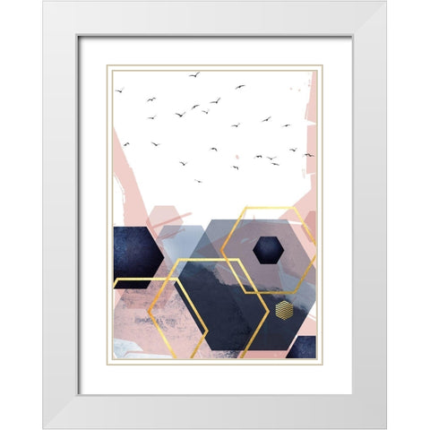 Navy Blush Geo 2 White Modern Wood Framed Art Print with Double Matting by Urban Epiphany