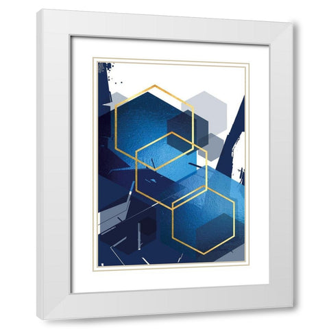 Indigo Abstract 1 White Modern Wood Framed Art Print with Double Matting by Urban Epiphany