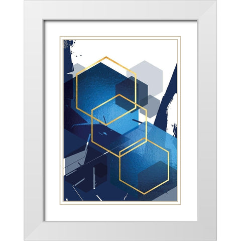 Indigo Abstract 1 White Modern Wood Framed Art Print with Double Matting by Urban Epiphany