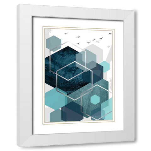 Aqua Abstract 1 White Modern Wood Framed Art Print with Double Matting by Urban Epiphany
