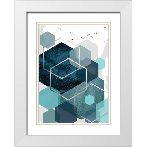 Aqua Abstract 1 White Modern Wood Framed Art Print with Double Matting by Urban Epiphany