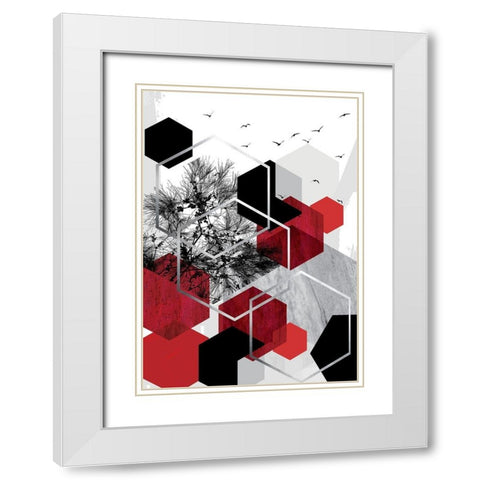 RED Abstract 1 White Modern Wood Framed Art Print with Double Matting by Urban Epiphany