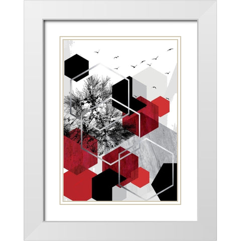 RED Abstract 1 White Modern Wood Framed Art Print with Double Matting by Urban Epiphany