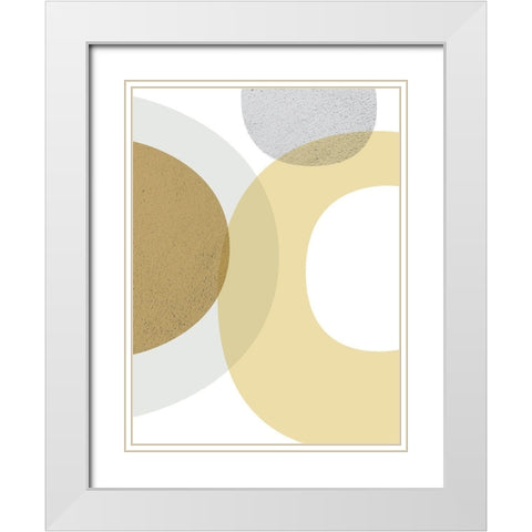 Mid Century Flora Tones Yellow Grey 1 White Modern Wood Framed Art Print with Double Matting by Urban Epiphany